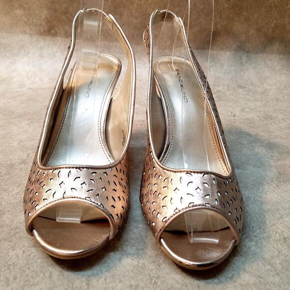 Bandolino Womens Jacque Size 8.5 Rose Gold Slip On Peep Toe Slingback Heels - Picture 2 of 10